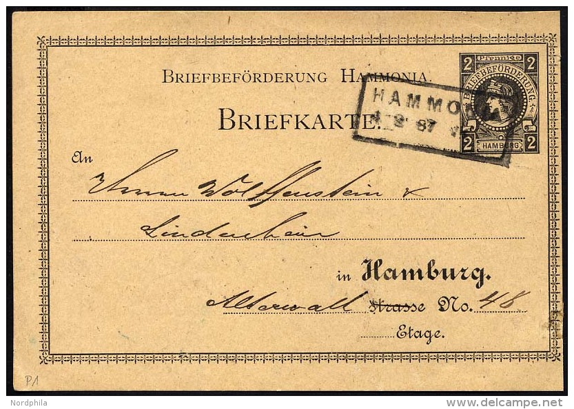 HAMBURG D P 1 BRIEF, HAMMONIA I: 1886, 2 Pf. Schwarz, Mit Rahmen, Gebraucht, Karte Feinst - Privatpost