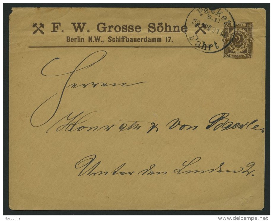 BERLIN B U BRIEF, PACKETFAHRT GESELLSCHAFT: 1891, 2 Pf. Braun, Privater Ganzsachenumschlag Von F.W. Grosse S&ouml;hne, B - Otros & Sin Clasificación