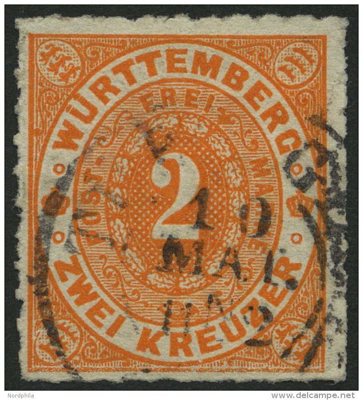 W&Uuml;RTTEMBERG 37b O, 1869, 2 Kr. Tieforange, Pracht, Mi. 300.- - Otros & Sin Clasificación