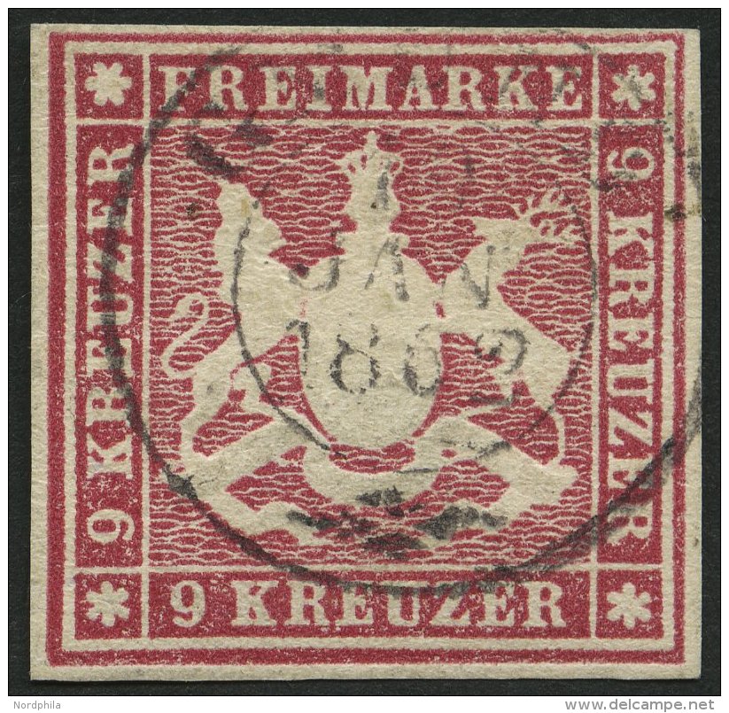 W&Uuml;RTTEMBERG 14a O, 1859, 9 Kr. Hellkarmin, K2 GM&Uuml;ND, Pracht, Gepr. Pfenninger, Mi. 100.- - Otros & Sin Clasificación