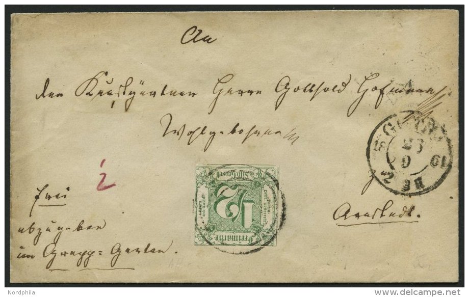 THURN Und TAXIS 14 BRIEF, 1861, 1/2 Gr. Gr&uuml;n, Einzelfrankatur Auf Kleinem Prachtbrief Aus Gotha, Marke Zweiseitig B - Otros & Sin Clasificación