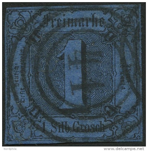 THURN Und TAXIS 4 O, 1852, 1 Gr. Schwarz Auf Blau, Zentrischer Nummernstempel 41 (MELZUNGEN), Vollrandig, Pracht - Sonstige & Ohne Zuordnung