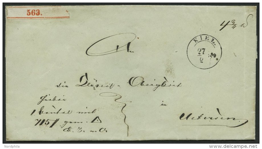 SCHLESWIG-HOLSTEIN 1849, Paketbegleitbriefh&uuml;lle Von KIEL (K11/2) Nach Uetersen, Handschriftlich D.S. M Or., R&uuml; - Schleswig-Holstein