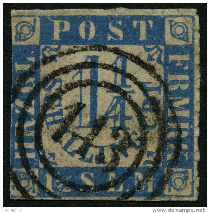 SCHLESWIG-HOLSTEIN 7 O, 143 (LUNDEN) Auf 11/4 S. Mittelblau/wei&szlig;rosa, Marke Fehlerhaft - Schleswig-Holstein