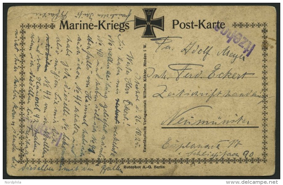 SCHLESWIG-HOLSTEIN ITZEHOE, 26.10.25, Violetter L1 Auf Marine-Kriegs-Postkarte, Feinst, R! - Schleswig-Holstein