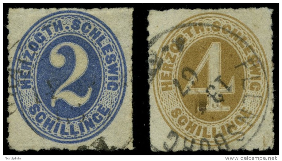 SCHLESWIG-HOLSTEIN 16/7 O, 1865, 2 S. Grauultramarin Und 4 S. Braunocker, 2 Prachtwerte, Mi. 170.- - Schleswig-Holstein