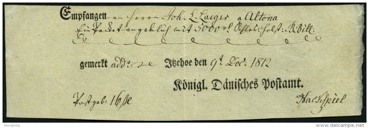 SCHLESWIG-HOLSTEIN 1812, Postschein Mit Ortsdruck Itzehoe, Pracht - Schleswig-Holstein