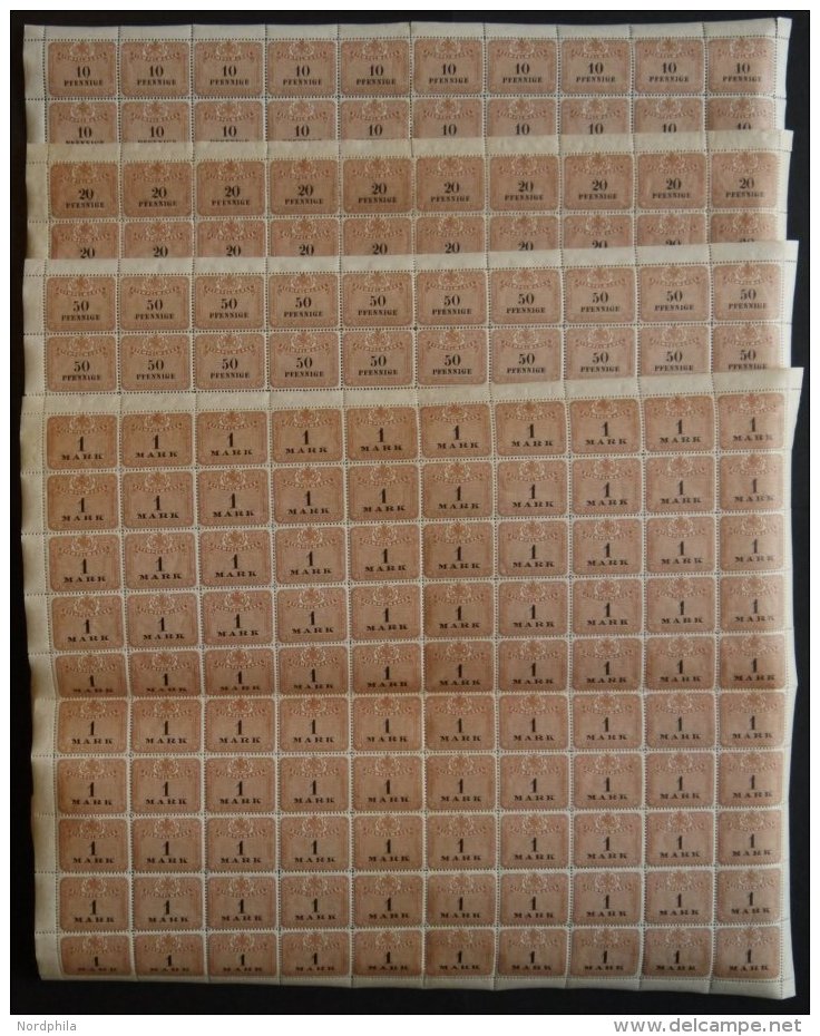 SACHSEN **, 1910, 10 Pf. - 100 Mk. Stempelmarken, Wz. Treppen, 9 Werte, Je Im Bogen (100) Postfrisch, Einige Wellig, R&a - Sachsen