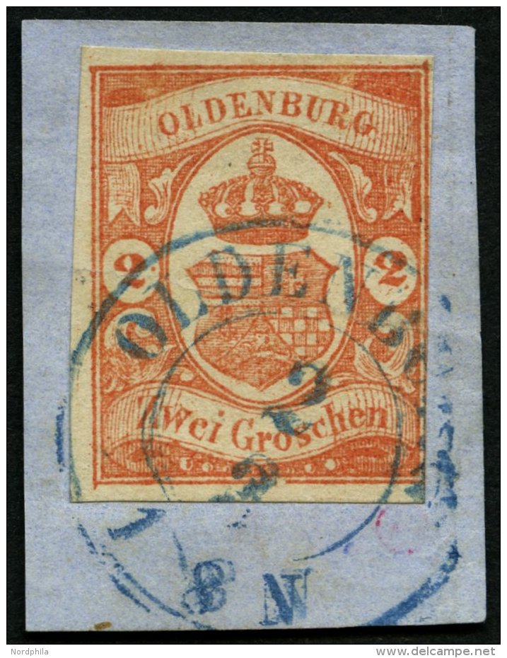 OLDENBURG 13 BrfStk, 1861, 2 Gr. Schw&auml;rzlichrotorange, Rechts Teils Ber&uuml;hrt Und Waagerechter Bruch Sonst Dekor - Oldenbourg