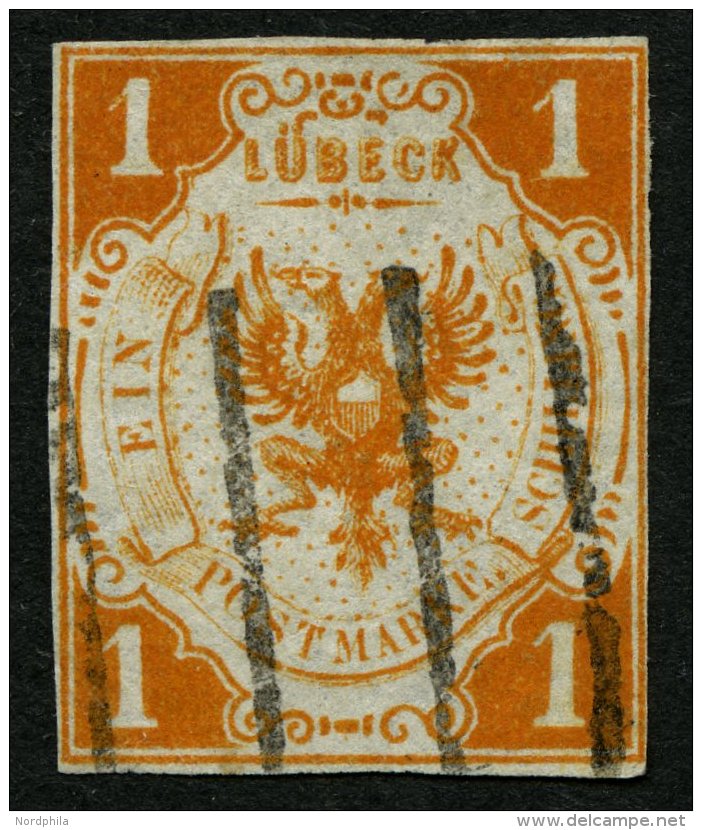 L&Uuml;BECK 2 O, 1859, 1 S. Schwarzlichorange, Kleine Helle Stelle, Sonst Farbfrisches Allseits Vollrandiges Prachtst&uu - Luebeck