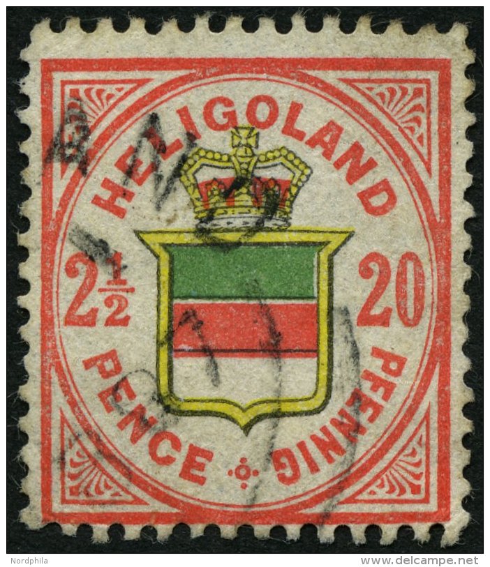 HELGOLAND 18f O, 1887, 20 Pf. Rotorange/gelb/graugr&uuml;n, Rundstempel, Feinst, Gepr. C. Brettl, Mi. 80.- - Héligoland