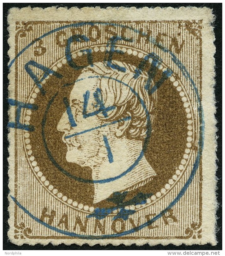 HANNOVER 25y O, 1864, 3 Gr. Hellbraun, Zentrischer Blauer K2 HAGEN, Kabinett, Signiert H. Krause, Mi. (100.-) - Hanovre