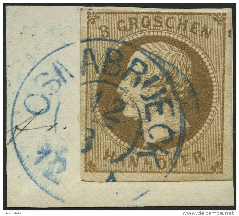 HANNOVER 19a BrfStk, 1861, 3 Gr. Braun, Blauer K2 OSNABR&Uuml;CK, Prachtbriefst&uuml;ck, Mi. (70.-) - Hannover