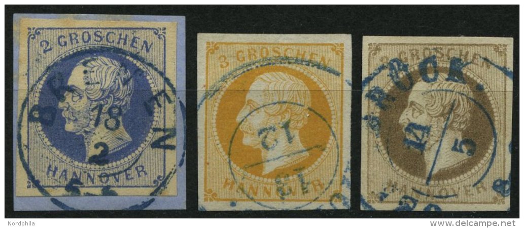 HANNOVER 15/6,19a O, 1859/61, 2 Gr. Blau, 3 Gr. Orange Und 3 Gr. Braun, 3 Prachtwerte, Mi. 195.- - Hannover