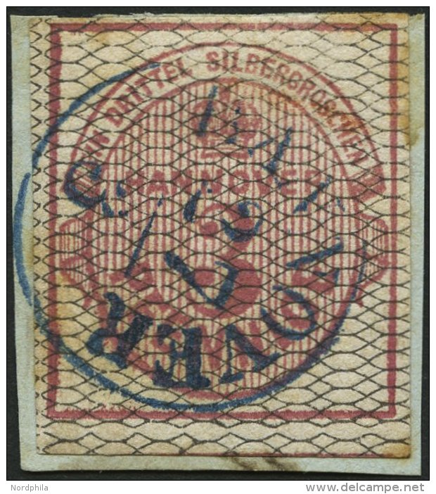 HANNOVER 8a BrfStk, 1856, 3 Pf. Karmin, Schwarz Genetzt, Blauer K1 HANNOVER, Minimal Leimfleckig Sonst Prachtbriefst&uum - Hannover