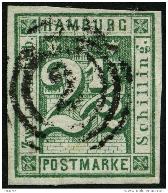HAMBURG 9 O, 1864, 21/2 S. Blaugr&uuml;n, Pracht, Mi. 180.- - Hamburg