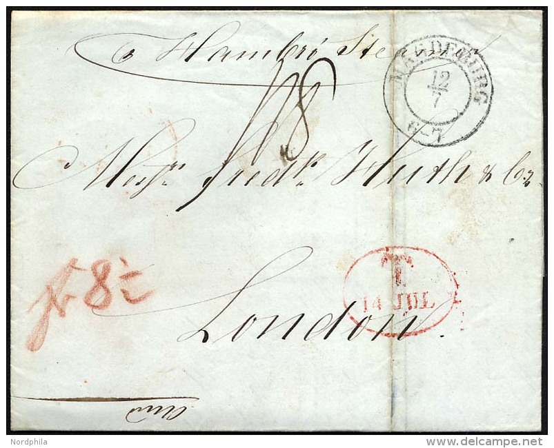 HAMBURG - GRENZ&Uuml;BERGANGSSTEMPEL 1843, T 14 JUL, In Rot Auf Brief Von MAGDEBURG Nach London, Handschriftlich Via Ham - Precursores
