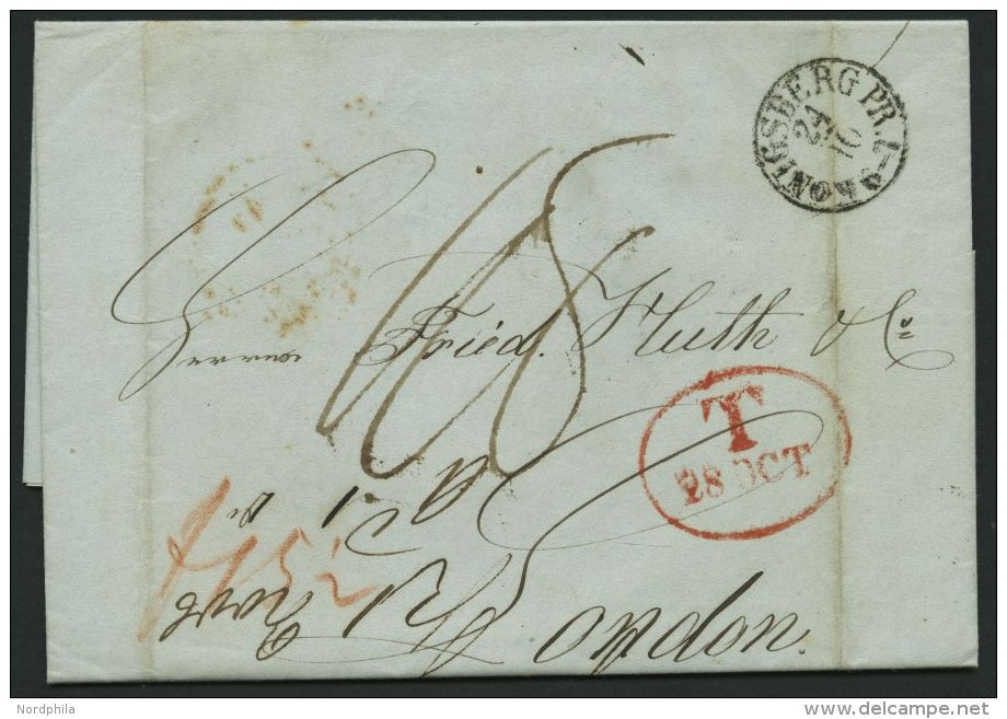 HAMBURG 1842, T 28 OCT, Rote Sonderform Auf Brief Von K&ouml;nigsberg (K1) &uuml;ber Hamburg (r&uuml;ckseitiger K1) Nach - Vorphilatelie