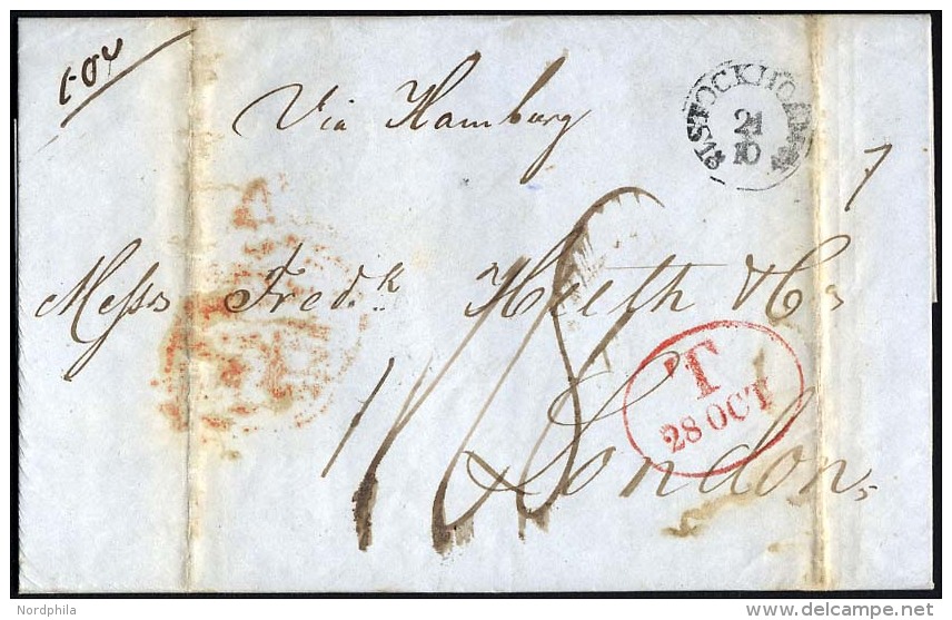 HAMBURG - GRENZ&Uuml;BERGANGSSTEMPEL 1842, T 28 OCT, In Rot Auf Brief Von STOCKHOLM (K1) Nach London, Handschrifltich Vi - Vorphilatelie