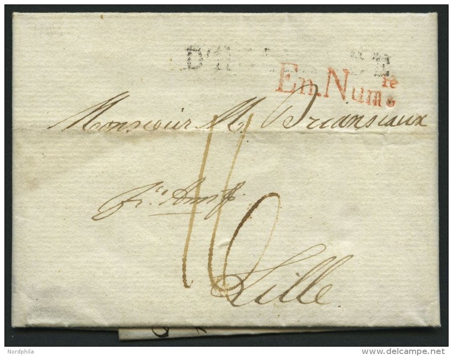 HAMBURG - GRENZ&Uuml;BERGANGSSTEMPEL 1796, D.HOLLANDE, L1 Auf Brief Nach Lille, Roter Stempel En. Num., R&uuml;ckseitig - Precursores