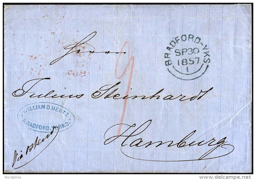 HAMBURG VORPHILA 1857, St. P.A., Ovalstempel R&uuml;ckseitig Auf Briefh&uuml;lle Von BRADFORD-YKS Nach Hamburg, Zarter R - Autres & Non Classés