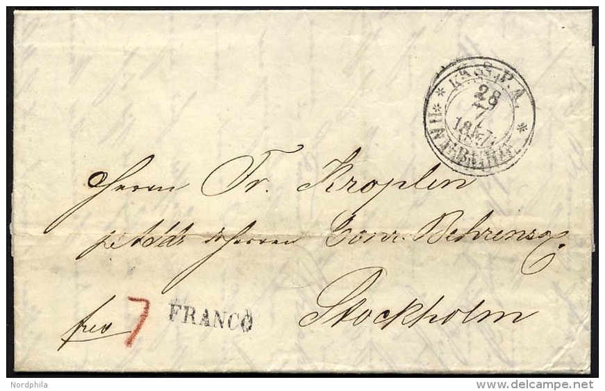 HAMBURG-VORPHILA 1857, K.S.P.A. HAMBURG, K2 Und L1 FRANCO Auf Brief Nach Stockholm, R&uuml;ckseitiger K1 KDOPA HAMBURG, - Vorphilatelie