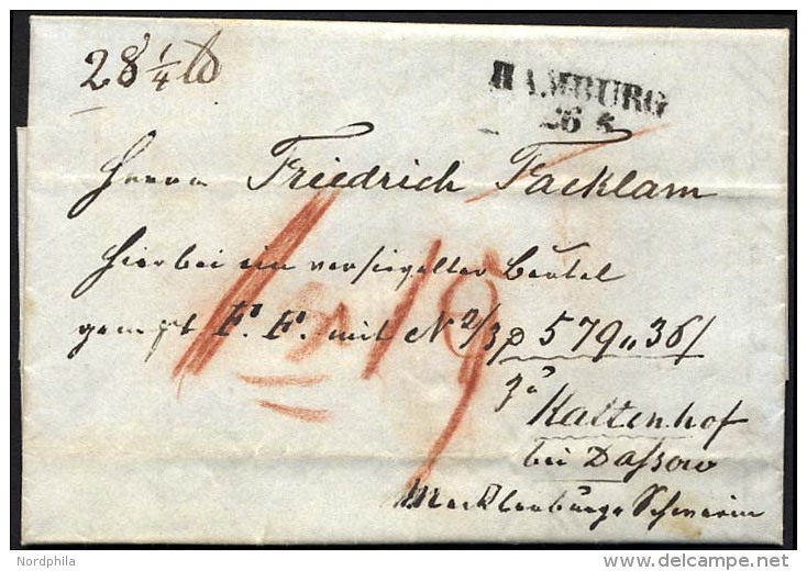 HAMBURG VORPHILA 1847, HAMBURG, L2 Auf Begleitbrief F&uuml;r Einen Beutel Nach Kaltenhof Bei Dassau, Pracht - Vorphilatelie