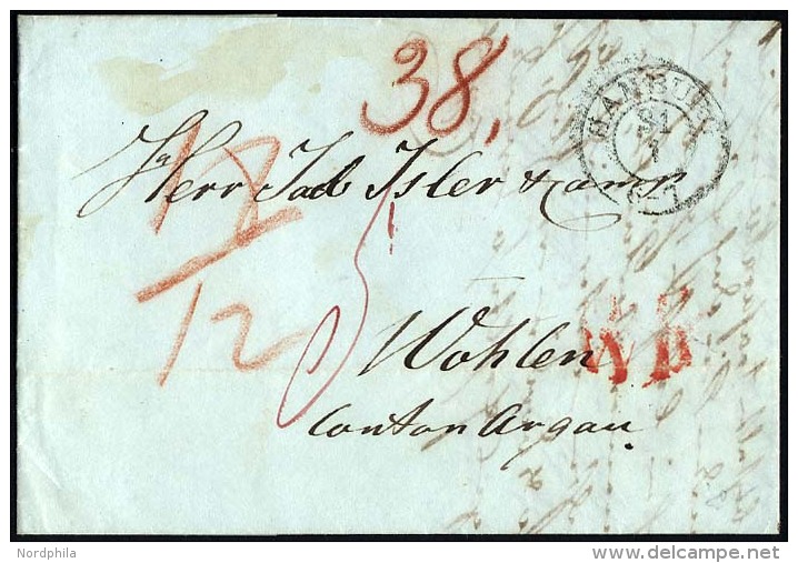 HAMBURG-VORPHILA 1846, HAMBURG, K2 Auf Brief Nach Wohlen (Schweiz) Mit Rotem L1 WP, Pracht - Precursores