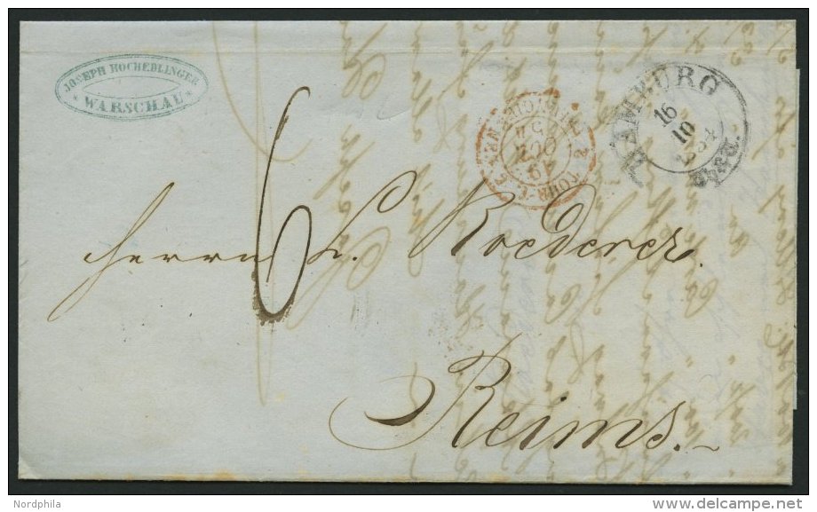 HAMBURG - THURN UND TAXISCHES O.P.A. 1854, HAMBURG Th.&amp; T., K3 Auf Forwarded-Letter Von Warschau &uuml;ber Hamburg U - Precursores