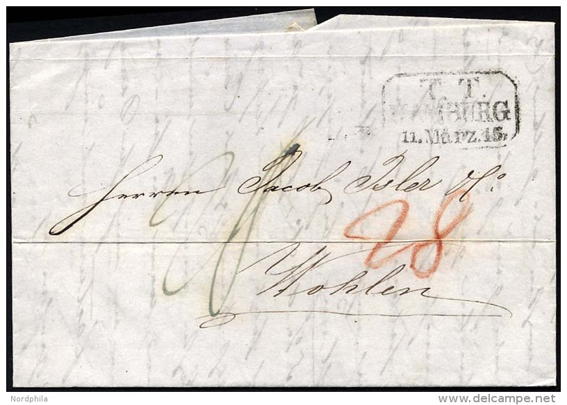 HAMBURG TT PA 1845, T.T. HAMBURG, R3 Auf Brief Nach Wohlen (Schweiz), Pracht - Vorphilatelie
