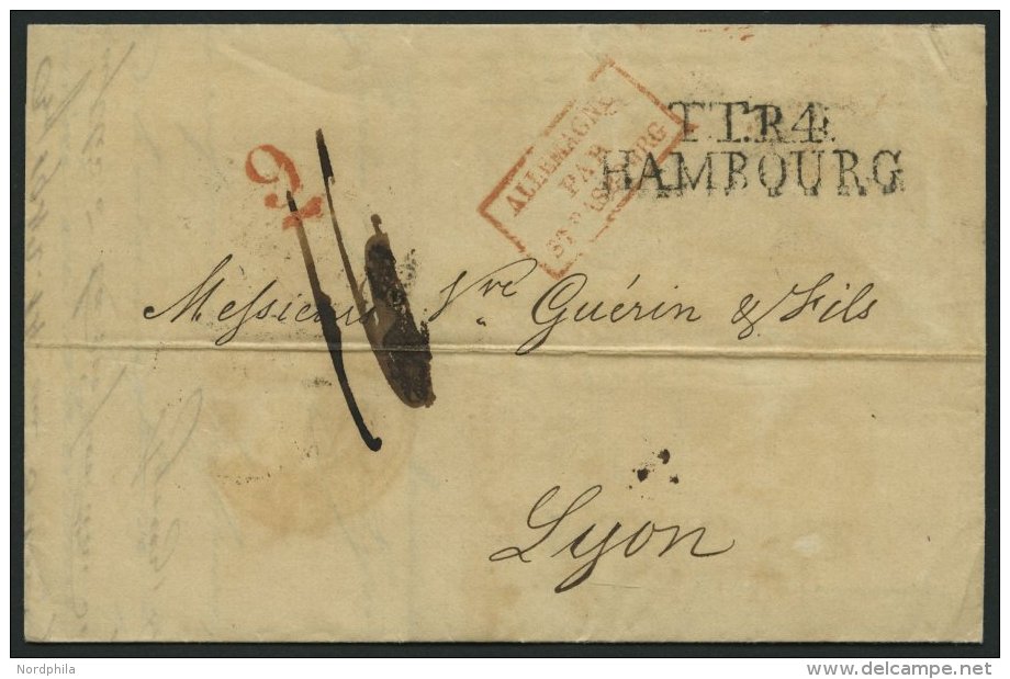 HAMBURG - THURN UND TAXISCHES O.P.A. 1838, TT.R.4 HAMBOURG, L2 Auf Brief Nach Lyon, Rote Unterstrichene 9 Und R3 ALLEMAG - Vorphilatelie