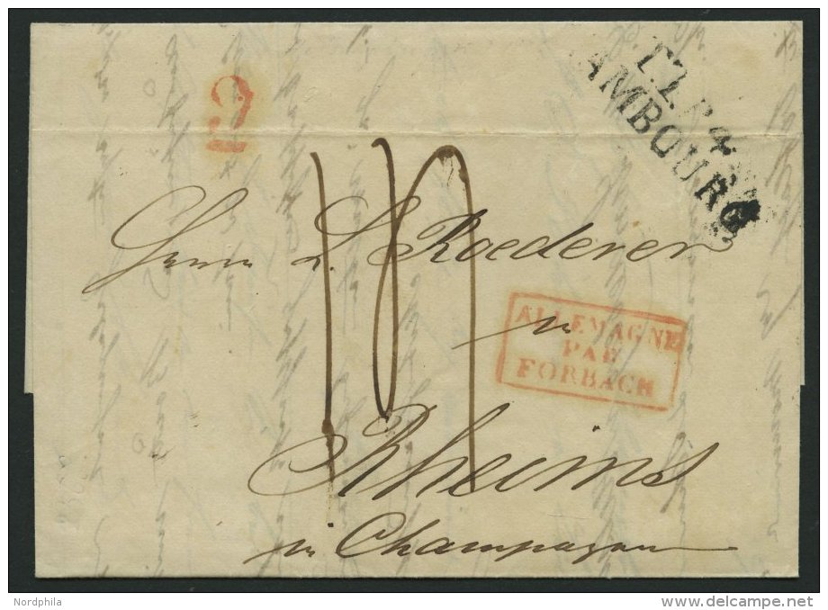 HAMBURG - THURN UND TAXISCHES O.P.A. 1836, TT.R.4. HAMBOURG, L2 Auf Forwarded-Letter Von Helsingsborg Nach Rheims, Roter - Vorphilatelie