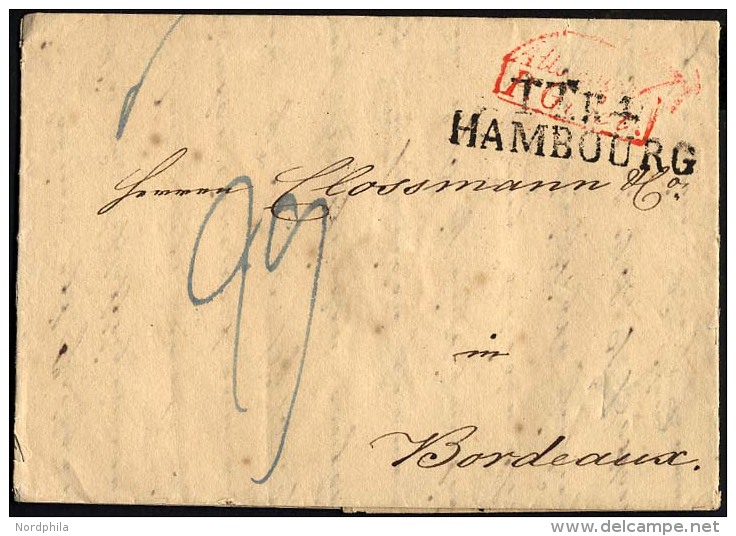 HAMBURG TT PA 1833, TT.R.4. HAMBOURG, L2 Auf Brief Nach Bordeaux, Roter Transit-So.-Stempel ALLEMAGNE/PAR/GIVET, Pracht - Vorphilatelie