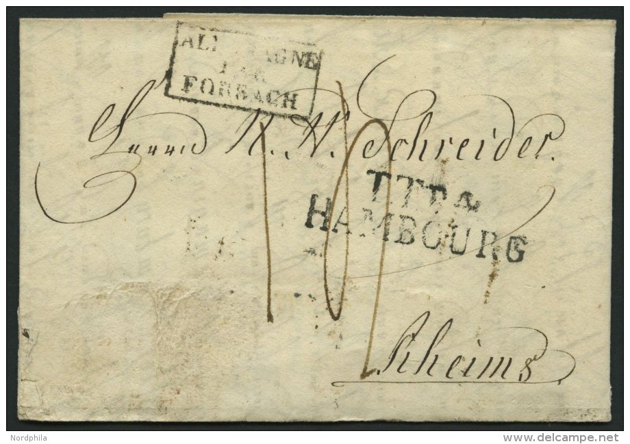 HAMBURG - THURN UND TAXISCHES O.P.A. 1828, TT.R.4. HAMBOURG, L2 Auf Forwarded-Letter Von Elbing Nach Rheims, Agent P.H. - Vorphilatelie