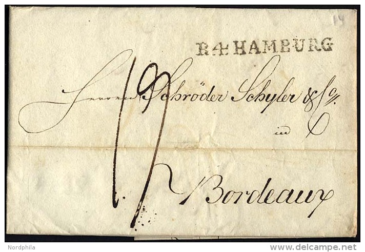 HAMBURG 1814, R.4. HAMBURG, L1 Auf Brief Nach Bordeaux, Interessanter Inhalt, Registraturbug, Pracht - Sonstige & Ohne Zuordnung