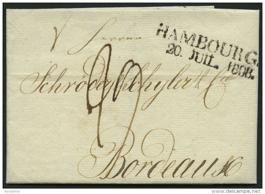 HAMBURG-VORPHILA 1808, HAMBOURG. 4., L2 Auf Brief Nach Bordeaux, Pracht - Sonstige & Ohne Zuordnung