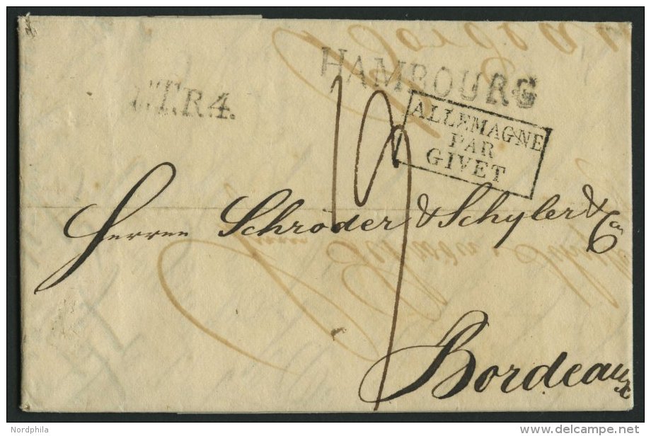 HAMBURG VORPHILA 1819, HAMBOURG, L1 Auf Brief Nach Bordeaux, 2 Verschiedene Transitstempel, Pracht - Sonstige & Ohne Zuordnung