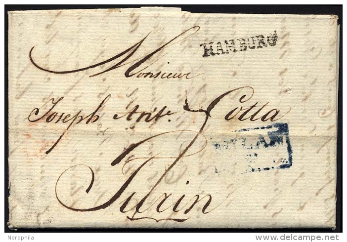 HAMBURG VORPHILA 1800, HAMBURG, L1 Auf Brief Nach Turin, Blauer Durchgangsstempel Von MILAN, Pracht - Vorphilatelie