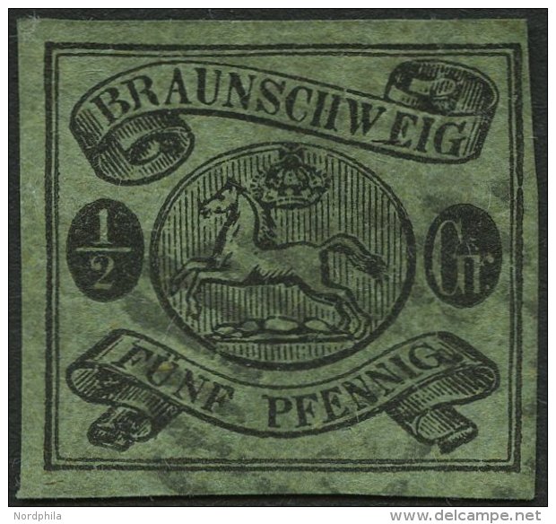 BRAUNSCHWEIG 10A O, 1863, 1/2 Gr. Schwarz Auf Lebhaftgraugr&uuml;n, Pracht, Signiert H. Krause, Mi. 300.- - Braunschweig
