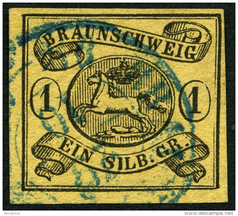 BRAUNSCHWEIG 6aY O, 1853, 1 Sgr. Schwarz Auf S&auml;misch, Wz. Mundst&uuml;ck Nach Links, Pracht, Mi. 120.- - Braunschweig