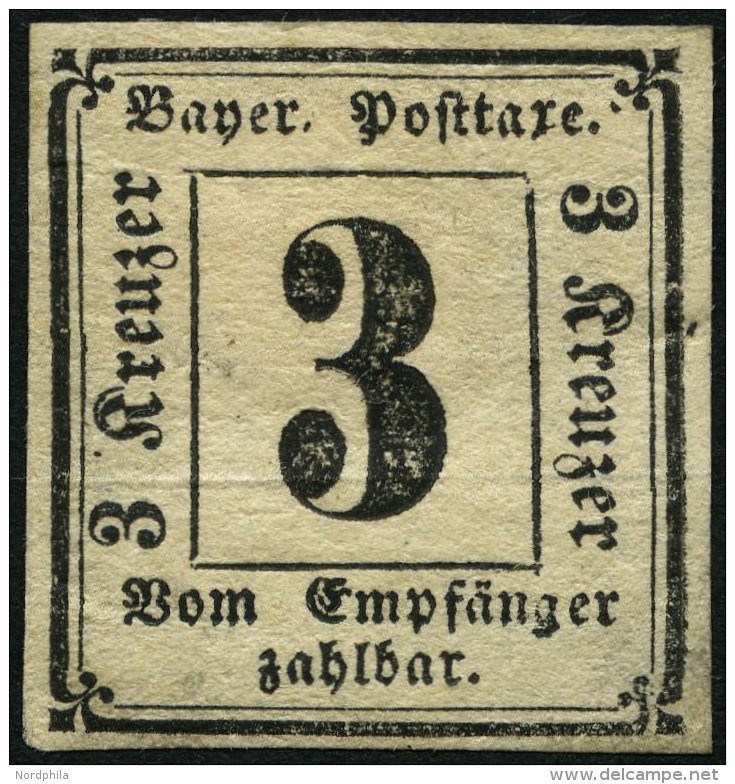 BAYERN P 1 *, 1862, 3 Kr. Schwarz, St&auml;rkere Falzreste, Pracht, Gepr. Pfenninger, Mi. 160.- - Otros & Sin Clasificación