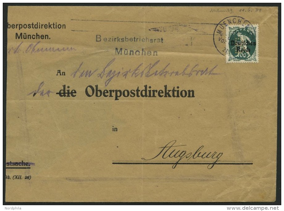 BAYERN Pf 23 BRIEF, 1921, 60 Pf. Dunkelopalgr&uuml;n Mit B-Lochung Auf Brief Nach Augsburg, Feinst (nicht Ganz Komplett) - Other & Unclassified