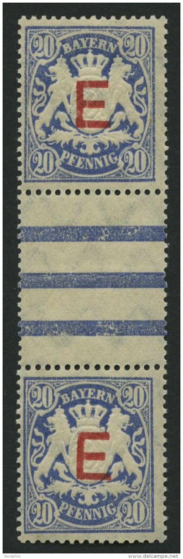 BAYERN D 4ZSII **, 1908, 20 Pf. Ultramarin Im Senkrechten Zwischenstegpaar (dort Wie &uuml;blich 1x Gefaltet), Pracht, M - Other & Unclassified