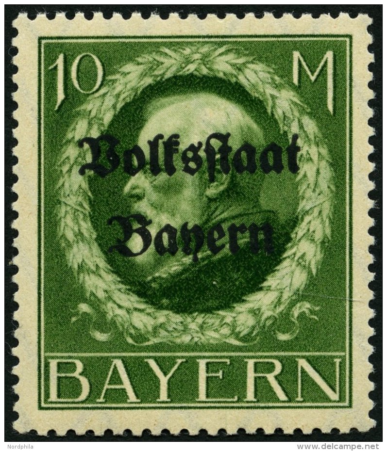 BAYERN 132IA **, 1919, 10 M. Volksstaat, Fr&uuml;hdruck, Pracht, Gepr. Dr. Helbig, Mi. 55.- - Sonstige & Ohne Zuordnung