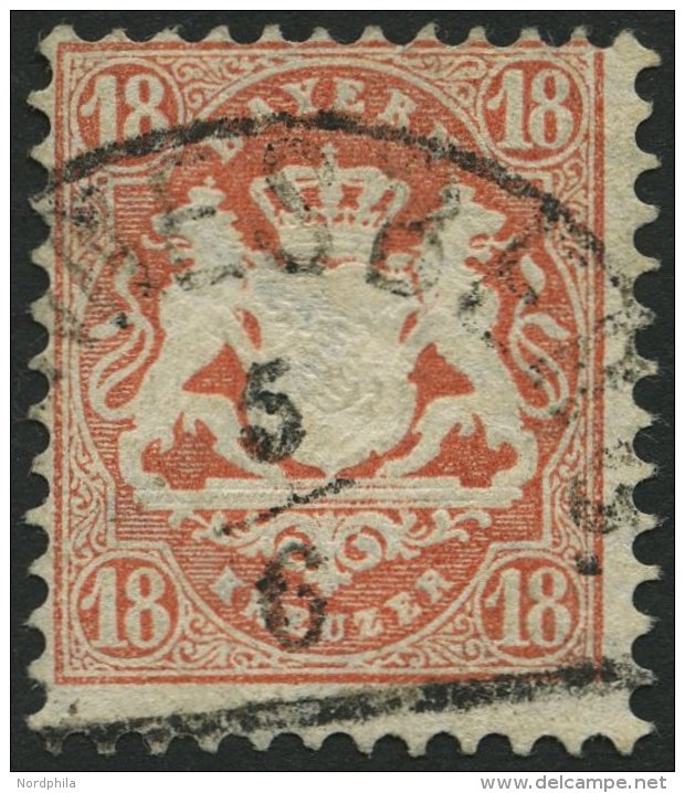 BAYERN 27Xb O, 1870, 18 Kr. Dunkelziegelrot, Wz. Enge Rauten, Pracht, Gepr. Stegm&uuml;ller, Mi. 240.- - Autres & Non Classés