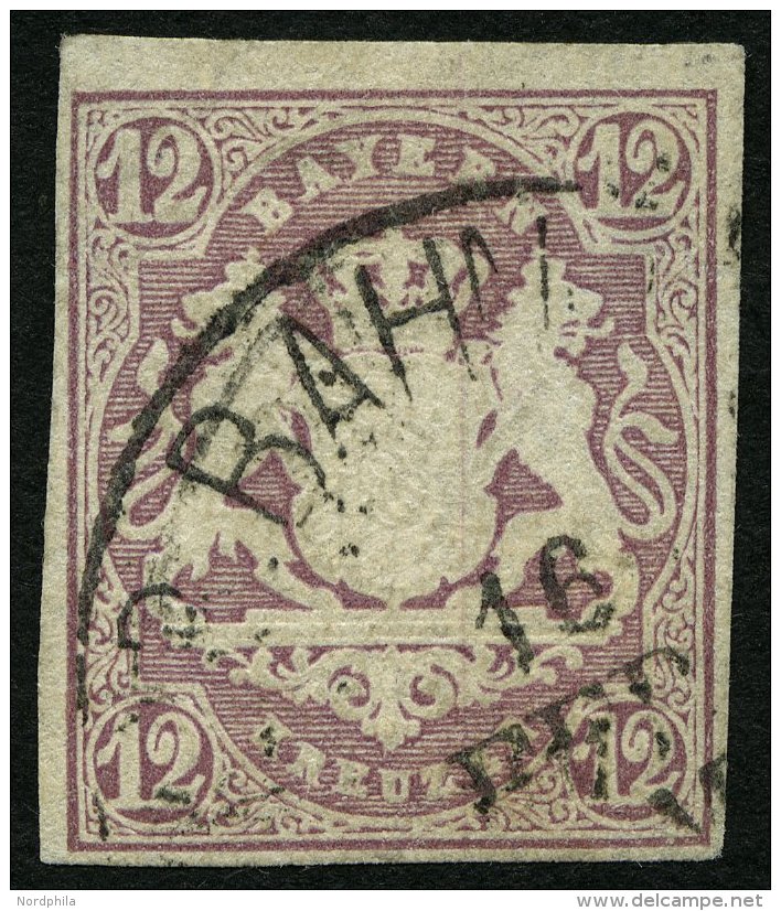 BAYERN 18 O, 1867, 12 Kr. Hellbraunviolett, Pracht, Mi. 120.- - Autres & Non Classés