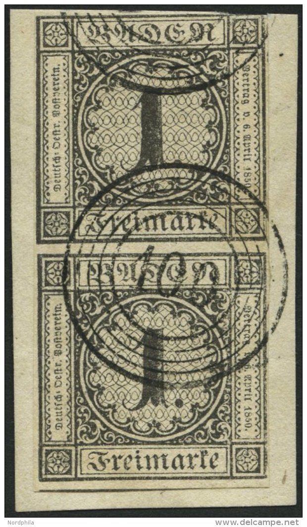 BADEN 5 Paar BrfStk, 1853, 1 Kr. Schwarz Im Senkrechten Paar, Nummernstempel 100 (NEUSTADT), Obere Marke Leicht Ber&uuml - Otros & Sin Clasificación