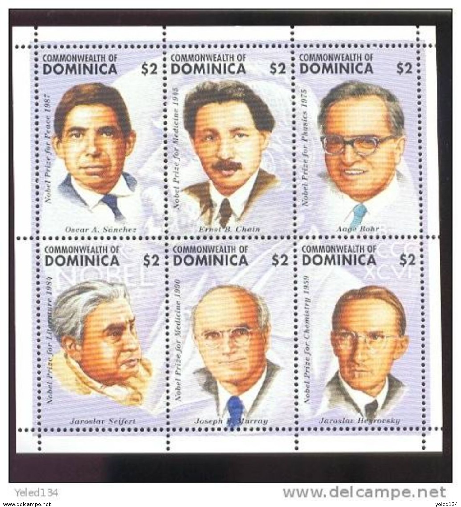DOMINICA  1806  MINT NEVER HINGED SHEETLET OF NOBEL PRIZE RECIPIENTS - Premio Nobel