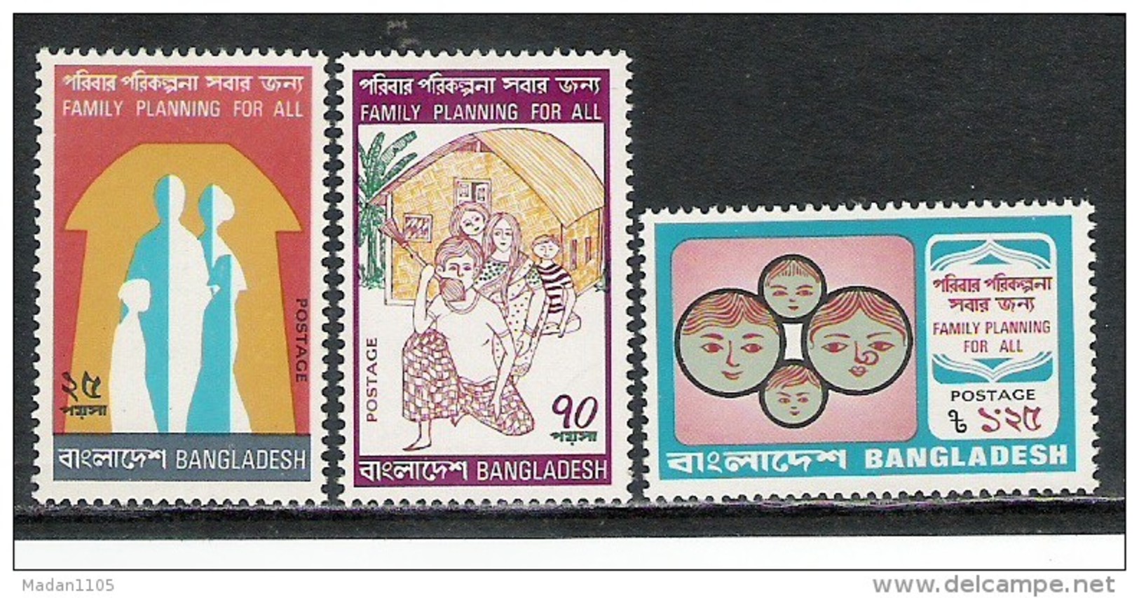 Bangladesh, 1974, Family Planning For All, Set 3 V,   MNH, (**) - Bangladesh