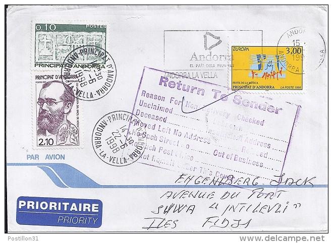 TP N°504 + 308/317 SUR LETTRE DU 22.6.98 POUR LES ILES FIDJI - Storia Postale